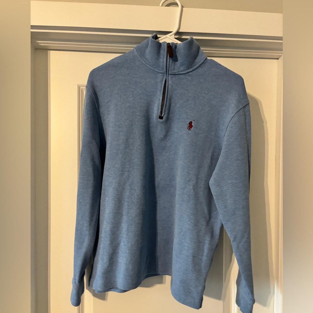 POLO RALPH LAUREN Quarter Zip Pullover - Light Blue - Size M